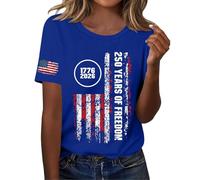 Cocila Camicetta Estiva da Donna Ricamata Short Sleeve Independence Day Women’S 250Th Anniversary USA Shirt 2026 American Flag Retro Graphic Tee Abbigliamento Gravidanza (Blue, XL) Maglia Cotone