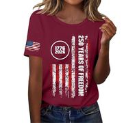 Cocila Camicetta Estiva da Donna Ricamata Short Sleeve Independence Day Women’S 250Th Anniversary USA Shirt 2026 American Flag Retro Graphic Tee Abbigliamento Gravidanza (Wine, L) Maglia