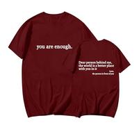 Cocila Camicia in Cotone E Lino da Donna Estiva con Ricamo A Tunica Dietro di Me T-Shirt Girocollo Stampa Lettere alla Casual Top Bluse Camicie Estive (Wine, S) Camicetta Elegante Maglia