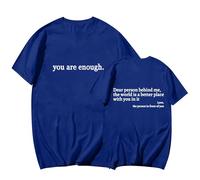 Cocila Camicia in Cotone E Lino da Donna Estiva con Ricamo A Tunica Dietro di Me T-Shirt Girocollo Stampa Lettere alla Casual Top Bluse Camicie Estive (Blue, XXXL) Maglia Manica Lunga Elegante