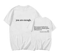 Cocila Camicia in Cotone E Lino da Donna Estiva con Ricamo A Tunica Dietro di Me T-Shirt Girocollo Stampa Lettere alla Casual Top Bluse Camicie Estive (White, XXXL) Maglietta Elegante Motivi