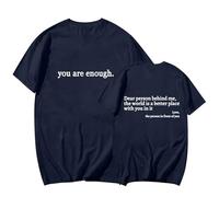 Cocila Camicia in Cotone E Lino da Donna Estiva con Ricamo A Tunica Dietro di Me T-Shirt Girocollo Stampa Lettere alla Casual Top Bluse Camicie Estive (Navy, XL) Maglia Maniche Lunghe Elegante