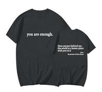 Cocila Camicia in Cotone E Lino da Donna Estiva con Ricamo A Tunica Dietro di Me T-Shirt Girocollo Stampa Lettere alla Casual Top Bluse Camicie Estive (Dark Gray, M) Camicetta Elegante Jeans