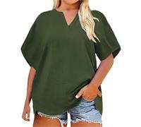 Cocila Camicia in Cotone E Lino da Donna Estiva con Ricamo A Tunica Maglietta Maniche Corte, Ampia Casual, Tinta Unita, Scollo V, per L'Estate 2026, Commercio Transfrontaliero Europa America, Le