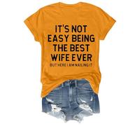 Cocila Camicia in Cotone E Lino da Donna Estiva con Ricamo A Tunica Non È Facile La Migliore Moglie di Sempre, Anniversario per Sua Divertente Maglietta Sposata Magliette Marito (Yellow, XL)