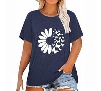 Cocila Camicia in Cotone E Lino da Donna Estiva con Ricamo A Tunica T-Shirt Girocollo Maniche Corte Estate Taglie Forti nel 2026 Vestaglia Invernale (Dark Blue, XXXXXXXL) Elegante Giacca