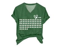 Cocila Camicia in Lino per Donna Ricamata - 3/4 Maniche Colletto Maglietta Casual da con Scollo A V E Corte, Stampata La Festa dei Santi Notte Clinica (Green, XL) Jeans Camicetta Elegante