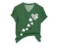 Cocila Camicia in Lino per Donna Ricamata - 3/4 Maniche Colletto Maglietta Casual da con Scollo A V E Corte, Stampata La Festa dei Santi Notte Clinica (Light Green, M) Elegante Maglia Cotone