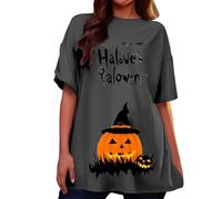 Cocila Camicia in Lino per Donna Ricamata - 3/4 Maniche Colletto Shirts for Women Summer Short Sleeve Cute Coffee Pumpkin Halloween Print Casual Collared Work Blouse Maglie Yoga (Grey, L) Cotone