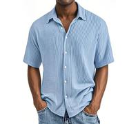 Cocila Camicia Manica Corta Uomo Camicia Lino Uomo Manica Lunga Estiva Cotone Henley Shirts Collo Coreana con Bottoni Tinta Unita Elegante Casual da Tasca Spiaggia Stile Sottile Come Ghiaccio Bu1 4XL