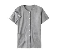 Cocila Camicie di Lino per Le Donne Eleganti Camice da Indossare La Riabilitazione Postoperatoria del Letto Fratture A Maniche Corte Donna E Uomo, in Cotone, Togliere, Comoda Camicia (Grey, L)