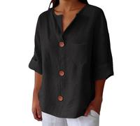 Cocila Camicie in Lino per Donna Estate 2025 Tops alla con Scollo A V E Maniche 3/4 Ampie Aderenti Le Vacanze Spiaggia Camicette Tuniche. Blusa Satin Camicia Oversize Bianca Donna Curvy