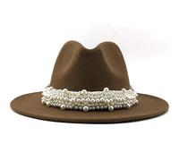 Cocila Cappello da Jazz Elegante Donna Stile Britannico Anello di Perle con A Cilindro Larga Lana Cappellino Ragazzo 14 Anni (Brown L) Cuffia Seta Capelli Ricci Baseball Estivo Visiera Bianco