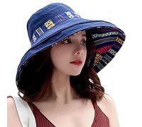 Cocila Cappello da Sole Pescatore Ombreggiante A Doppia Faccia con Bordo Largo Etnico Viaggio Protezione Solare Spiaggia Guanti (Navy One Size) Cappello Militare Uomo Secchiello Uomo