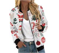 Cocila Cappotto Natalizio da Donna Adatto per Tutti I Giorni Leggero con Cerniera Stampato Collo Alto Sportivo. Giacca Foderata in Pile Compatible with Polare (Red XXL) Cappotto Donna Invernale