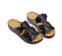 Cocila Ciabatte Donna Estive Ortopediche Pelle Anatomiche Sandali Pantofole Antiscivolo da con Zeppa Eleganti (Black, 35) Comode Mare Alluce Valgo Tacchi Estivi Spugna Aperte per Casa Anziana