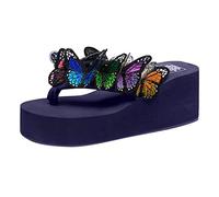 Cocila Ciabatte Donna Estive Zeppa Comode Sandali Infradito Eleganti Donne Ragazze Farfalla Floreale Zeppe Pantofole Scarpe Da Spiaggia Nere (Blue, 37)