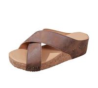 Cocila Ciabatte Estive da Donna con Zeppa E Fascia A Forma di Fiorini Decorate Pantofole Suola Spessa Punta per L'Estate; Rotonda Hawaii Donne (Brown, 36) Mare Casa Plantari Ortopedici Sandali