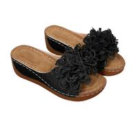 Cocila Ciabatte Estive da Donna con Zeppa E Fascia A Forma di Fiorini Decorate Spiaggia Tacco Cuneo Donna, Estive, Nuove, Bocca Pesce Fiori, Comode Scarpe per Esterni Calzini Gatto (Black, 36)