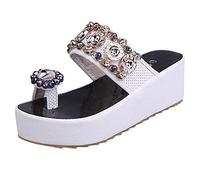 Cocila Ciabatte Mare Donna Spessa Piattaforma Button Beading Toe Ring Shoes Womens Bottom Flops Sandali Da Infradito Nere Estive Eleganti Scarpe Comode Spiaggia Gelato Bianche Gelattto