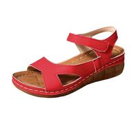 Cocila Cork Low Wedge Sandali Donna Da Estivi Con Fondo Spesso E Cinturino Largo, Casual Leggeri Scarpe Infradito (Red, 36) Neri Bassi Eleganti 35 Comodi Per Camminare Spiaggia Jungla Alla