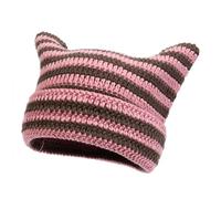 Cocila Crochet Hats for Women Handmade Knit Cat Ear Beanie Hat Winter Goth Accessori per Compleanno Cane (Pink One Size) Il Cappello del Nonno Cappello Cuffia Uomo Donna Invernale Caldo Berretto