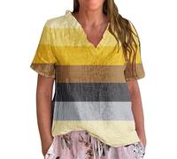 Cocila Damen-T-Shirts mit Kurzen Ärmeln Basic Sommer V-Ausschnitt Camicia Casual con Scollo A V E Volant, da Donna, Stampa Artistica Floreale, in Poliestere, Cotone Lino, Leggera Asciugatura