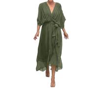 Cocila Donna Abito Elegante Estivo Cerimonia Lungo Verde L Scollo A V Manica Corta Wrap Occasione Formale Primavera/Estate