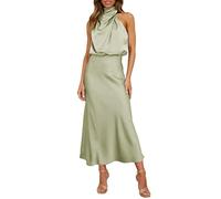 Cocila Donna Elegante Paillettes Vestito Lungo Abito da Donna in Raso Lungo Formale Estivo con Scollo a Lupetto Senza Maniche con Spacco Laterale e Maxi Abiti a Canotta Abito Lungo Sfumato