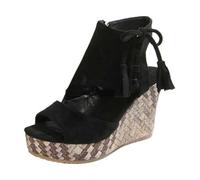 Cocila Donna Sandali Sportivi Da Trekking Piatti Con Suola Estivi Zeppa, Nappe, Tacchi Alti, Bocca Di Pesce, Spessa, Scarpe Plateau Neonato (Black, 42) Neri Bassi Sandalo Comodi Zeppa Schiava