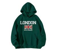 Cocila Felpa con Cappuccio da Cappuccio Stampata Lettera London A Maniche Lunghe Felpe della (Green S)