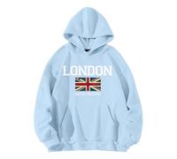 Cocila Felpa con Cappuccio da Stampata Lettera London A Maniche Lunghe A metà Felpa Oversize Donna Pesante Donna Blackpink Ragazza Cappotto con Cappuccio in Pile Zip Disclaimer Rossa Simpatica