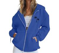 Cocila Felpa con Cappuccio E Stampa di Lettere Casual da Donna Coulisse Cerniera Piumini (Blue XL) Piumino Pelliccia Donna Giacca Moto Pelle Cappottino Lana Piumino Cento Grammi Cappotto