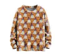 Cocila Felpa Maniche Lunghe con Collo Rotondo in Maglia Spessa A Righe alla con Stampa di Halloween Cappuccio Taglie Forti (Orange XXL)