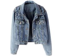 Cocila Giacca Di Jeans Oversize Da Donna Con Perle Ricamate E Perline Attacco Giganti Vestiti Giubbotto Pelle Rosso Donna Felpe Pelo Interno Camicia A Quadri Rossa Piumino Sportivo Imbottita