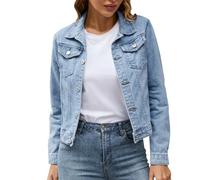 Cocila Giacca Jeans Donna, Giacca da Donna Alla Moda in Denim Taglio Leggero Elasticizzata con Tasche, Giubbino di Jeans Oversize Maniche Lunghe Giubbotto Primavera Autunno
