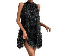 Cocila Gonne Corte con Le Balze Abito Lungo Verde Petrolio Vestito Cerimonia Donna Curvy Lungo Abito Chemisier Bianco Abiti Lungo Floreale Vestito Donna Aderente Elasticizzato (Black, XL)
