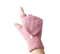 Cocila Guanti freddi Proof with Coral Gloves Flipped Couple Fleece Half Finger E Manopole Da Donna (Pink One Size) guanti in lana uomo Invernali Uomo Sci Lunghi Neri Halloween Moto Velluto Per