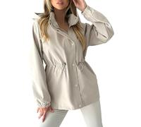 Cocila Impermeabile Da Donna Lungo Con Cappuccio Trench Foderato Giacca A Viaggio Pioggia (Beige Xl) Felpa Donna Invernale Caldo Cappotto Montone Pecora Smanicato Pile Camicia Steampunk Elegante