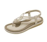 Cocila Infradito Donna Estive Comode Stoffa Righe Ciabatte Arch Support Flat Women'S Spring Fashion Stile Metal Summer Shoes E Sandali Bohemien Sandals Grigio (Beige, 38)