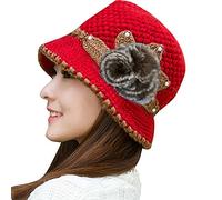 Cocila Inverno Fiori Donne Caldo Cappello alla Decorato Orecchie Berretti da Baseball Lavorati A Maglia Donna all'Uncinetto Berretto 65 Cm (Red One Size) Cappello Donna Rosa Cuffia Bandana