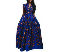 Cocila Kaftan Abiti da Donna Plus Size Stampa da Donna Africana Fai-da-Te Multi-Vestito con Cinturino Sexy con Spacco Centrale Veste (Dark Blue, M)