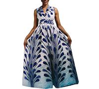 Cocila Kaftan Abiti da Donna Plus Size Stampa da Donna Africana Fai-da-Te Multi-Vestito con Cinturino Sexy con Spacco Centrale Veste (Silver, S)