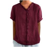 Cocila Maglietta Donna Maniche Corte A con Volant in Cotone E Lino da Donna, Estive, 2025, Larghe Casual, Scollo V, Tuniche Spiaggia Stile Maglietta Bianca Bambina Stampa Personalizzata Ultimo