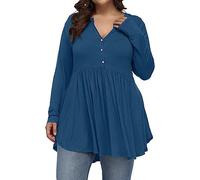 Cocila Prime Deals of The Day Today Only Maglietta da Donna a Maniche Lunghe con Scollo a V, Tinta Unita, Pieghettata, Taglie Forti Camicia Notte Cotone Invernale Camicia Effett Warehouse Clearance