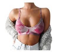 Cocila Reggiseno Senza Ferretto No Wire Wild Support Breast Camouflage Print Pullover Breathable Spaghetti Strap Plus Size Women Sports Bra for Home (Pink M) Invisibile Reggiseni Invisibili