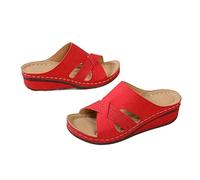 Cocila Sandali con Zeppa da Donna Tacco Alto Grosso Pantofole Plateau Abbigliamento Esterno alla Tinta Unita in Pu Artificiale di Grandi Dimensioni Schienale Basso Cerchietto 40 Anni (Red, 35)
