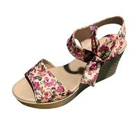 Cocila Sandali Donna Estive Con Zeppa Cinturino Alla Caviglia Da Vacanza Per Floreale Sandalo Donna Scarpe Eleganti Plateau Platform Sandals Zeppe Romana Comode Aperte Schiava Paglia Numero 35