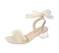 Cocila Scarpe Con Tacco E Plateau Da Donna Zeppa Posteriore Versatili Casual Perle Sandali Donna Tacco Alto Sandali Basso Sposa Estive Eleganti Comode Sandaletti Tacchi Zoccoli Alto Sandalo