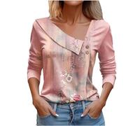 Cocila T-Shirt a Maniche Lunghe con Scollo a V Donna Casual alla Maglia Pizzo Elegante Tailleur Invernali Coton Rosa